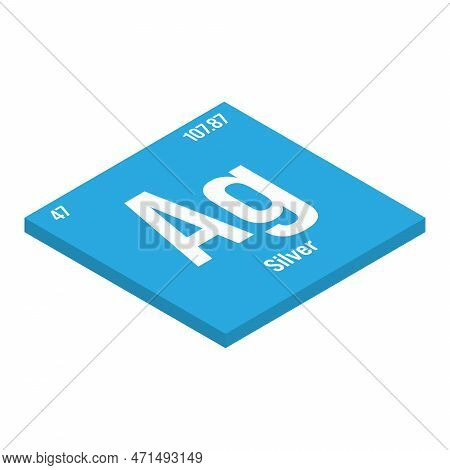 Silver, Ag, Periodic Table Element With Name, Symbol, Atomic Number And Weight. Transition Metal Wit
