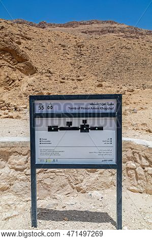 Luxor,egypt-april 24,2022:information Board With The Structure Of Tomb Of Prince Amen Khopsfef Locat