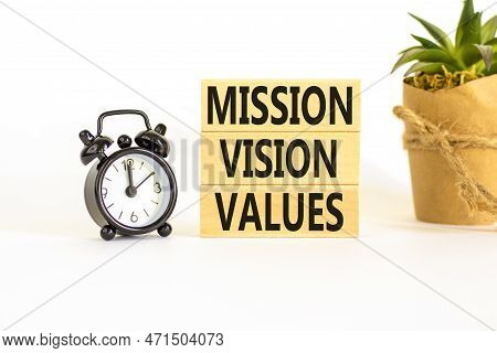 Mission Vision Values Symbol. Concept Words Mission Vision Values On Wooden Blocks On A Beautiful Wh
