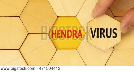 Hendra Virus Symbol. Concept Words Hendra Virus On Wooden Puzzles. Beautiful Yellow Table Yellow Bac