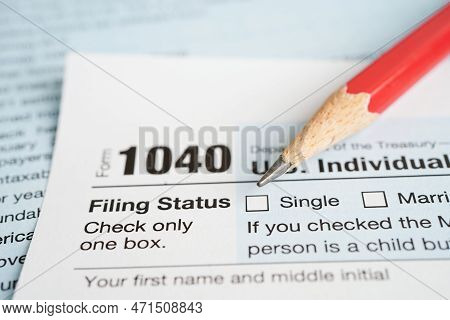 Tax Form 1040 U.s. Individual Income Tax Return, Business Finance Concept.