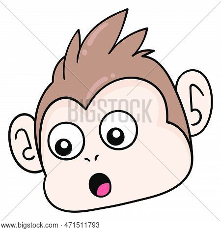 Surprised Monkey Head Gawking, Vector Illustration Carton Emoticon. Doodle Icon Drawing
