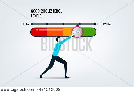 Good Cholesterol Levels Gauge With Arrow Indicator For Healthcare And Heart Health Analysis, A Man P