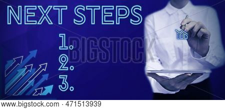 Hand Writing Sign Next Steps 1, 2, 3. Business Concept Something You Do Or Plan After Youve Finished