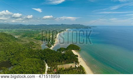 Aerial View Of Tropical Sandy Beach And Blue Sea. Sipalay, Negros, Philippines.