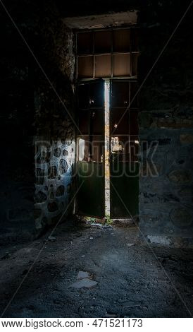 Empty Abandoned Creepy Deserted Room With Bright Sun Lights Entering The Windows