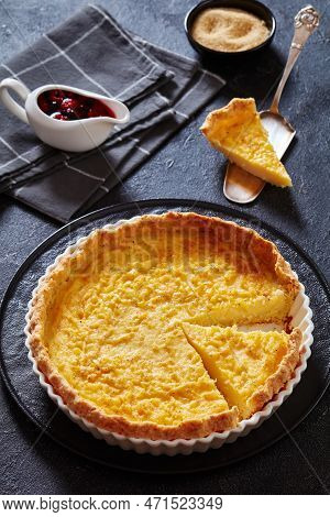 Chess Pie Pairs A Traditional Butter Pie Crust With A Sweet, Custardy Filling In White Baking Dish O