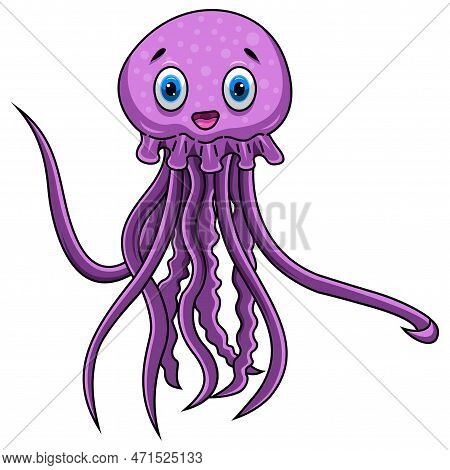 A Cartoon Funny Jellyfish On White Background