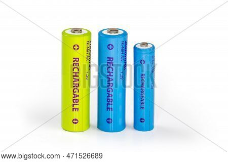 Blue Rechargeable Nickel Metal Hydride Batteries Aa And Aaa Sizes With Designation Of The Different 