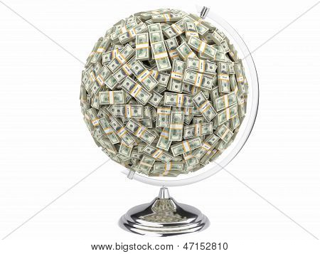 Globus der US-Dollar, die isoliert auf weißem Hintergrund