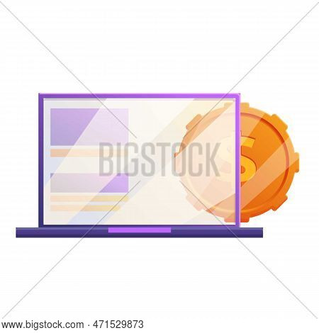 Laptop Coin Monetization Icon. Cartoon Of Laptop Coin Monetization Icon For Web Design Isolated On W