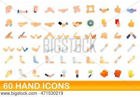 60 Hand Icons Set. Cartoon Illustration Of 60 Hand Icons Set Isolated On White Background