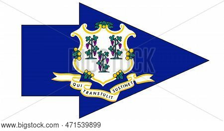 The Flag Of The Usa State Of Connecticut Inset Of A Pointer Arrow