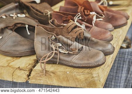 Leather Shoes Of The Ancient Vikings. Retro Photo