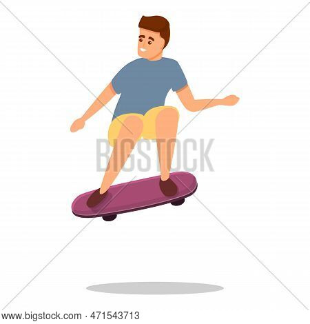 Boy Skateboarding Street Jump Icon. Cartoon Of Boy Skateboarding Street Jump Icon For Web Design Iso