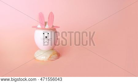 Easter Eggs With Rabbit Ears On Pink Background