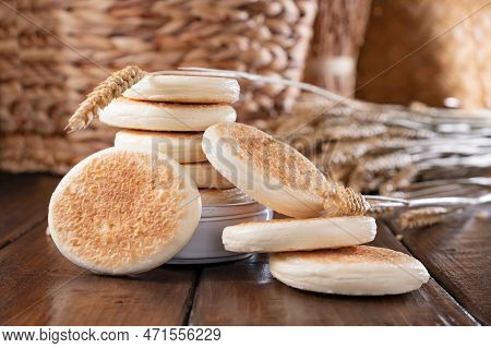 Tigelle Or Crescentine Homemade, An Italian Food Typical Of The Area Of Modena.thin Round Breads Fro