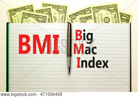 Bmi Big Mac Index Symbol. Concept Words Bmi Big Mac Index On White Note On A Beautiful Wooden Table 