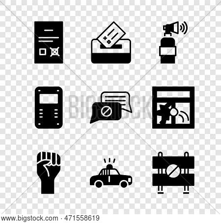 Set Poll Document, Vote Box, Air Horn, Raised Hand With Clenched Fist, Police Car Flasher, Road Barr