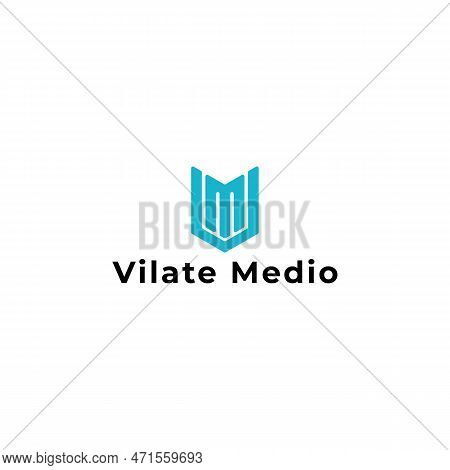 Abstract Initial Letter Vm Or Mv Logo In Blue Color Isolated In White Background Applied For Digital
