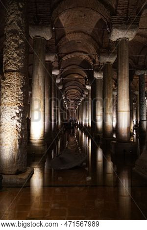 Istanbul, Turkiye - September 11, 2022: Inside Of Basilica Cistern In Sultanahmet District. Basilica