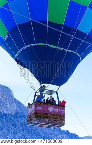 A Balloon Taking Off. Taken At 42nd International Balloon Festival In Chateau D'oex In January 2023.