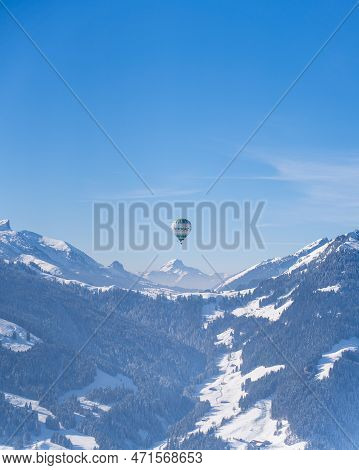 A Balloon Hanging In The Sky With Mont Blanc In The Distance. View From A Balloon. Taken At 42nd Int