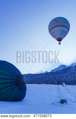 A Balloon Rising With A Beautiful Mountain Scenery. Taken At 42nd International Balloon Festival In 