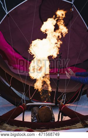 Firing Up A Balloon. Taken At 42nd International Balloon Festival In Chateau D'oex In January 2023.t