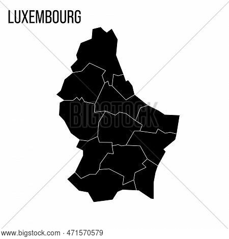 Luxembourg Political Map Of Administrative Divisions - Cantons. Blank Black Map And Country Name Tit