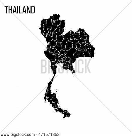 Thailand Political Map Of Administrative Divisions - Provinces. Blank Black Map And Country Name Tit