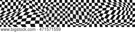 Distorted Chessboard Background. Checkered Optical Illusion. Psychedelic Dizzy Pattern With Warped B