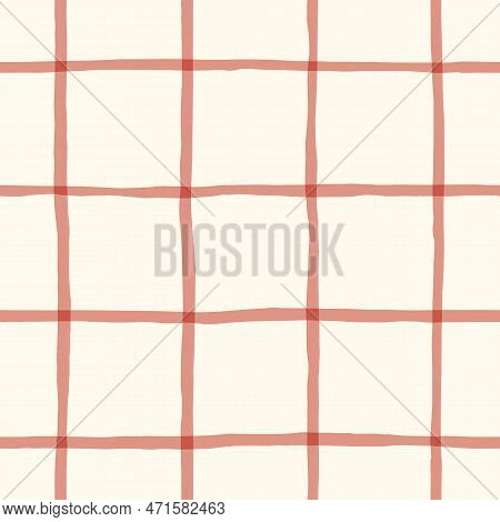 Red Watercolor Hand-drawn Windowpane Plaid Vector Seamless Pattern. Romantic Artistic Cottagecore Ch