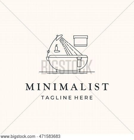 Relax Bathub Line Art Logo Vector Minimalist Illustration Design, Toilet Logo Design