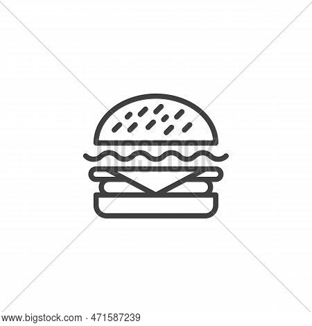Burger Line Icon. Cheeseburger Linear Style Sign For Mobile Concept And Web Design. Hamburger Outlin