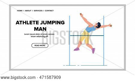 Athlete Jumping Man Vector. Sport Male, Young One, Jump Training, Fit Action, Runner Athlete Jumping