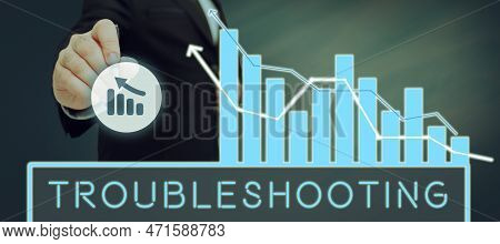 Writing Displaying Text Troubleshooting. Business Concept An Act Of Investigating Or Dealing With In