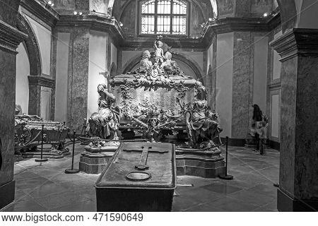 Vienna, Austria - Apr 26, 2015:  Crypt Of The Habsburger Kings In Vienna, Austria. The Bones Of 145 