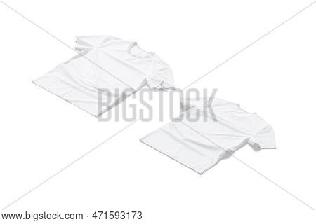 Blank White Crumpled T-shirt  Flat Lay, Front And Back, 3d Rendering. Empty Wrinkled Cotton Tshirt  