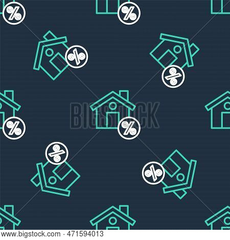 Line House With Percant Discount Tag Icon Isolated Seamless Pattern On Black Background. Real Estate