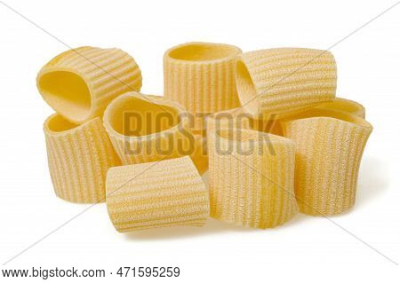 Mezze Maniche Pasta Pile Isolated On White Background
