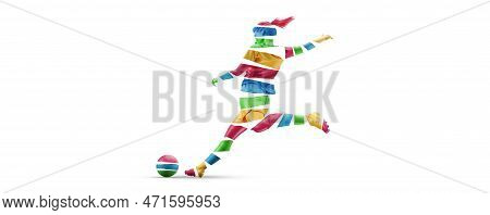 Abstract Silhouette Of Football Soccer Player Woman In Action Isolated White Background.