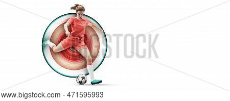 Ralistic Silhouette Of Football Soccer Player Woman In Action Isolated White Background.