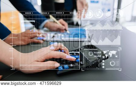 Businessman Hand Project Manager Working And Update Tasks And Gantt Chart Scheduling Virtual Diagram