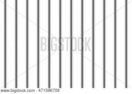 3d Prison Cage Vector Illustration. Realistic Vertical Metal Jail Bars, Iron Mesh, Closed Steel Gaol