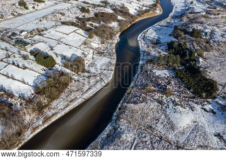 Aerial View Of Snow Covered Gweebarra River Between Doochary And Lettermacaward In Donegal - Ireland