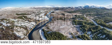 Aerial View Of Snow Covered Gweebarra River Between Doochary And Lettermacaward In Donegal - Ireland