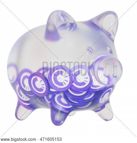 Origintrail (trac) Clear Glass Piggy Bank With Decreasing Piles Of Crypto Coins. Saving Inflation, F