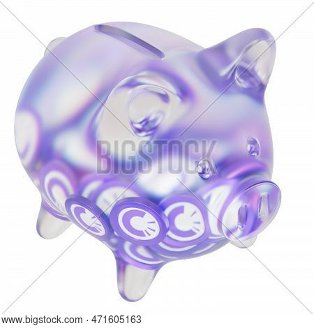 Origintrail (trac) Clear Glass Piggy Bank With Decreasing Piles Of Crypto Coins. Saving Inflation, F