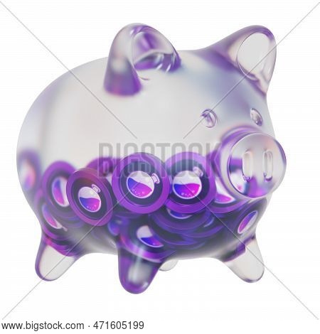 Osmosis (osmo) Clear Glass Piggy Bank With Decreasing Piles Of Crypto Coins. Saving Inflation, Finan